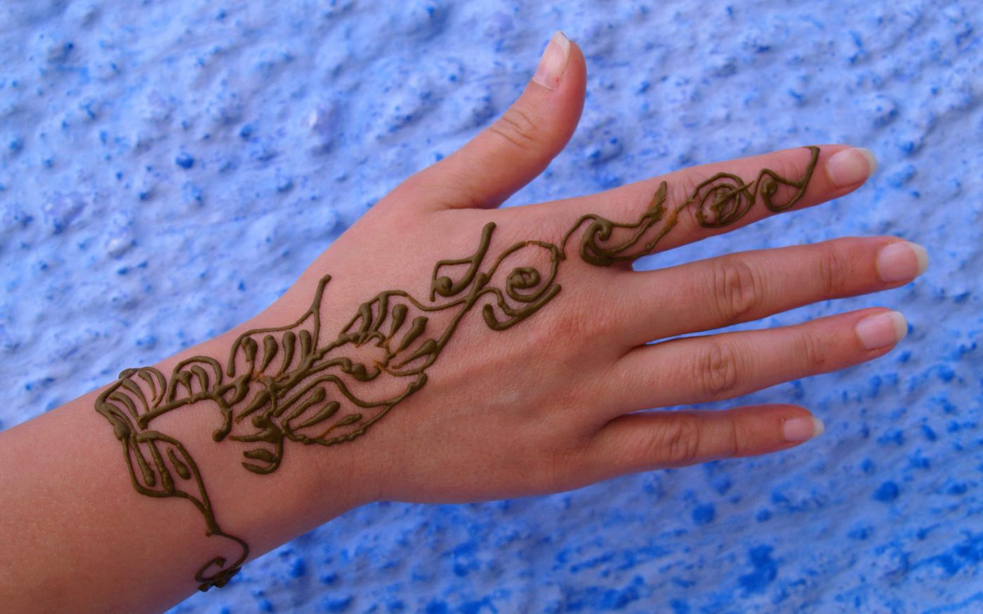 Kunstvolle Henna-Muster auf Hand und Unterarm